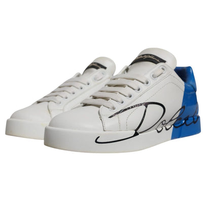 Dolce & Gabbana White Blue Logo Portofino Sneakers Shoes