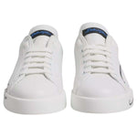 Dolce & Gabbana White Blue Leather Logo Low Top Sneakers Shoes