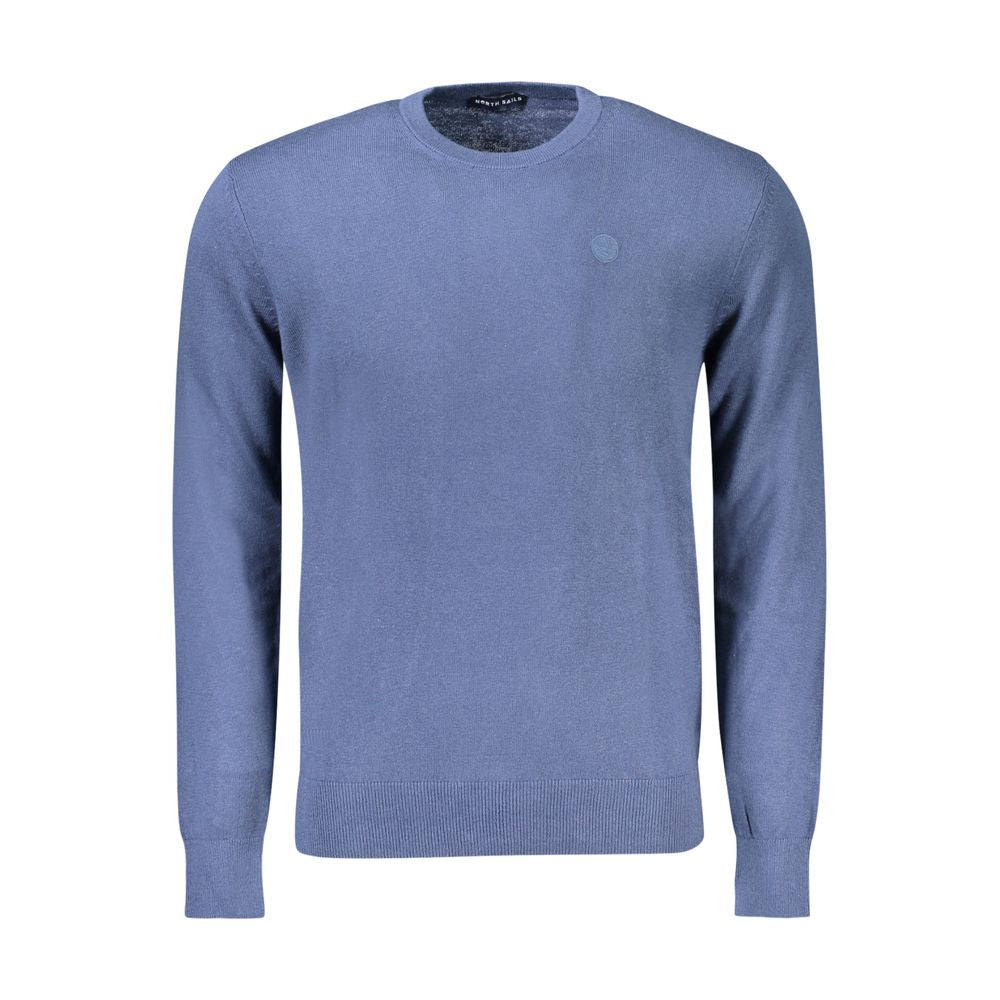 North Sails Blue Cotton Men Sweater with logo, crew neck long sleeve design, made with cotton and wool for stylish comfort.