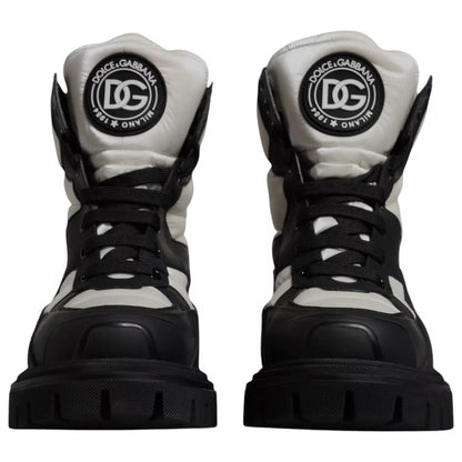 Dolce & Gabbana Black White Padded Mid Calf Lace Up Boots Shoes