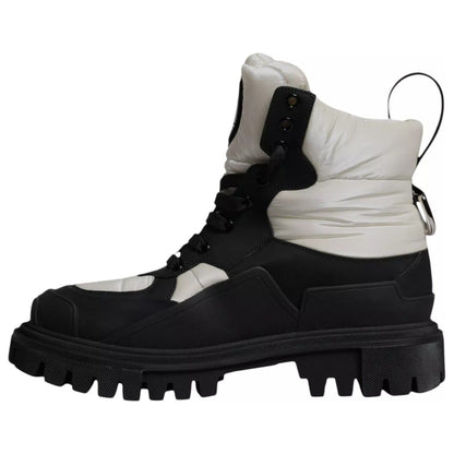 Dolce & Gabbana Black White Padded Mid Calf Lace Up Boots Shoes