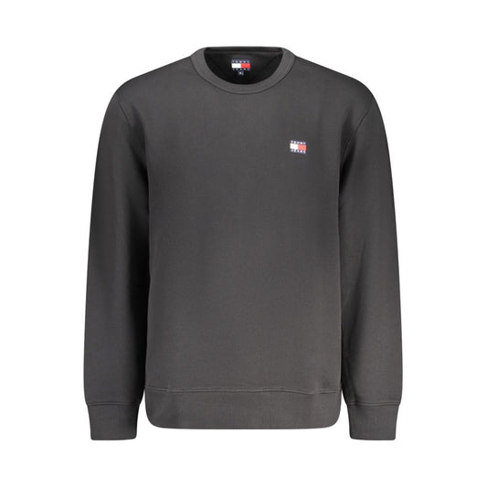 Tommy Hilfiger Black Cotton Men Sweater with logo, sleek design, and soft brushed finish.