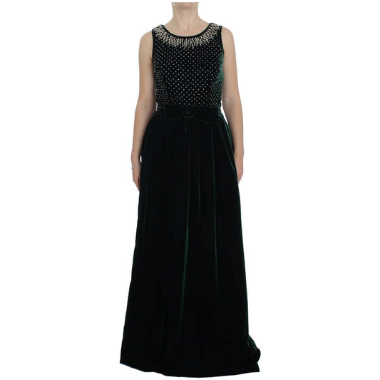 Dolce & Gabbana Green Velvet Crystal Long Maxi Dress NOC10094-1