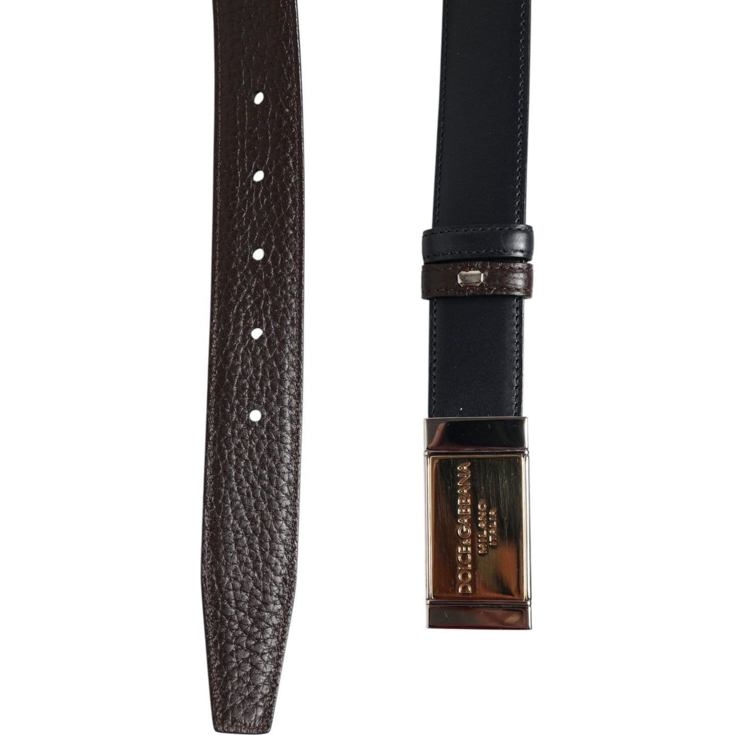 Dolce & Gabbana Black Blue Leather Gold Buckle Reversible Belt BEL9253-90