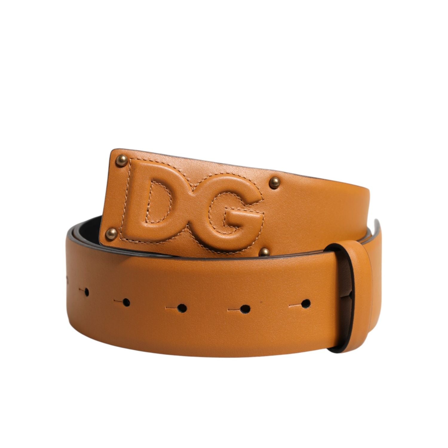 Dolce & Gabbana Brown Leather Buckle DG Logo Embossed Belt