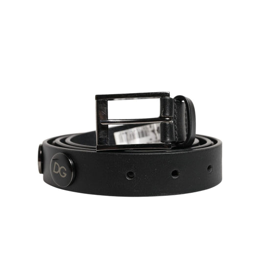 Dolce & Gabbana Black Luxury Leather DG Studs Buckle Belt