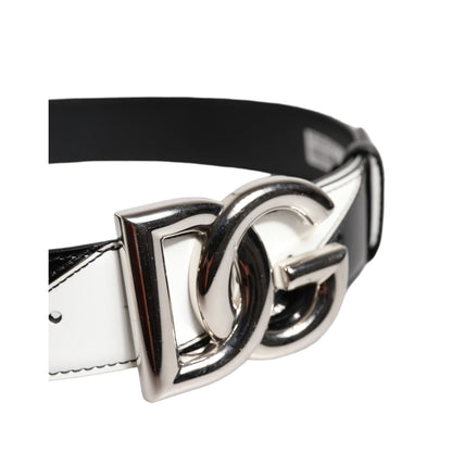 Dolce & Gabbana Black White Leather DG Metal Buckle Belt