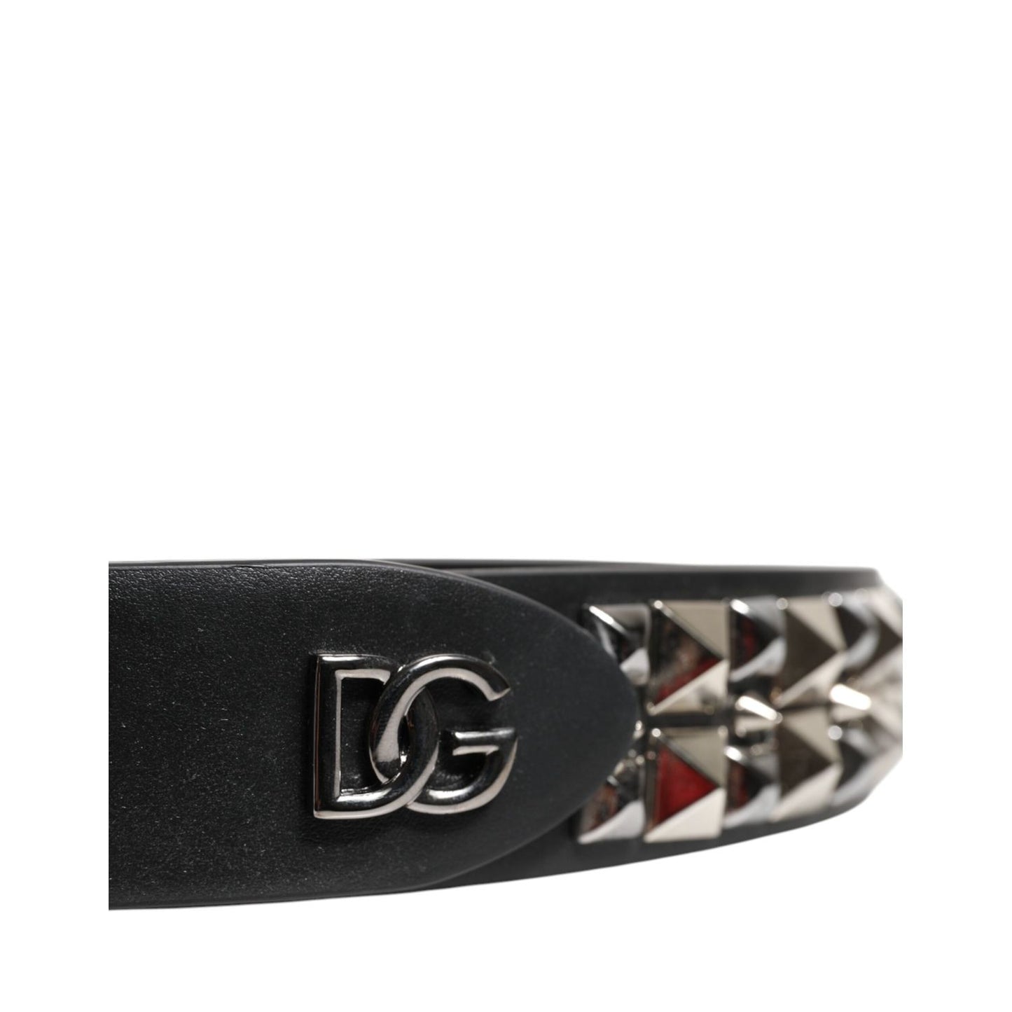 Dolce & Gabbana Black Calf Leather Studded Silver Buckle Belt