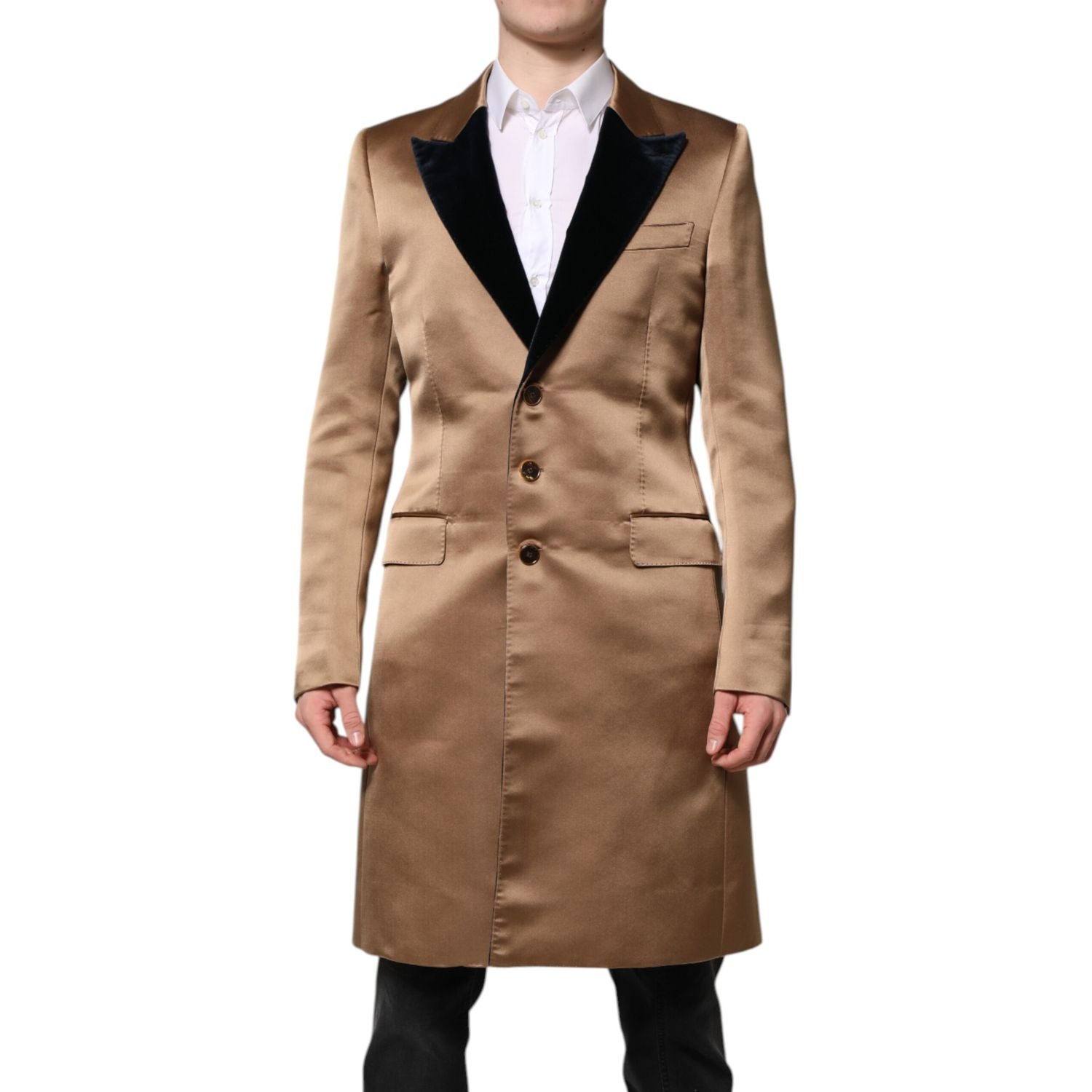 Dolce & Gabbana Brown Silk Single Breasted Trench Coat  Jacket