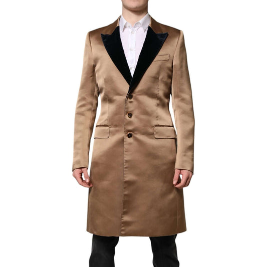 Dolce & Gabbana Brown Silk Single Breasted Trench Coat Jacket
