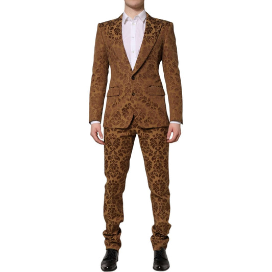 Dolce & Gabbana Brown Floral Jacquard SICILIA 2 Piece Suit
