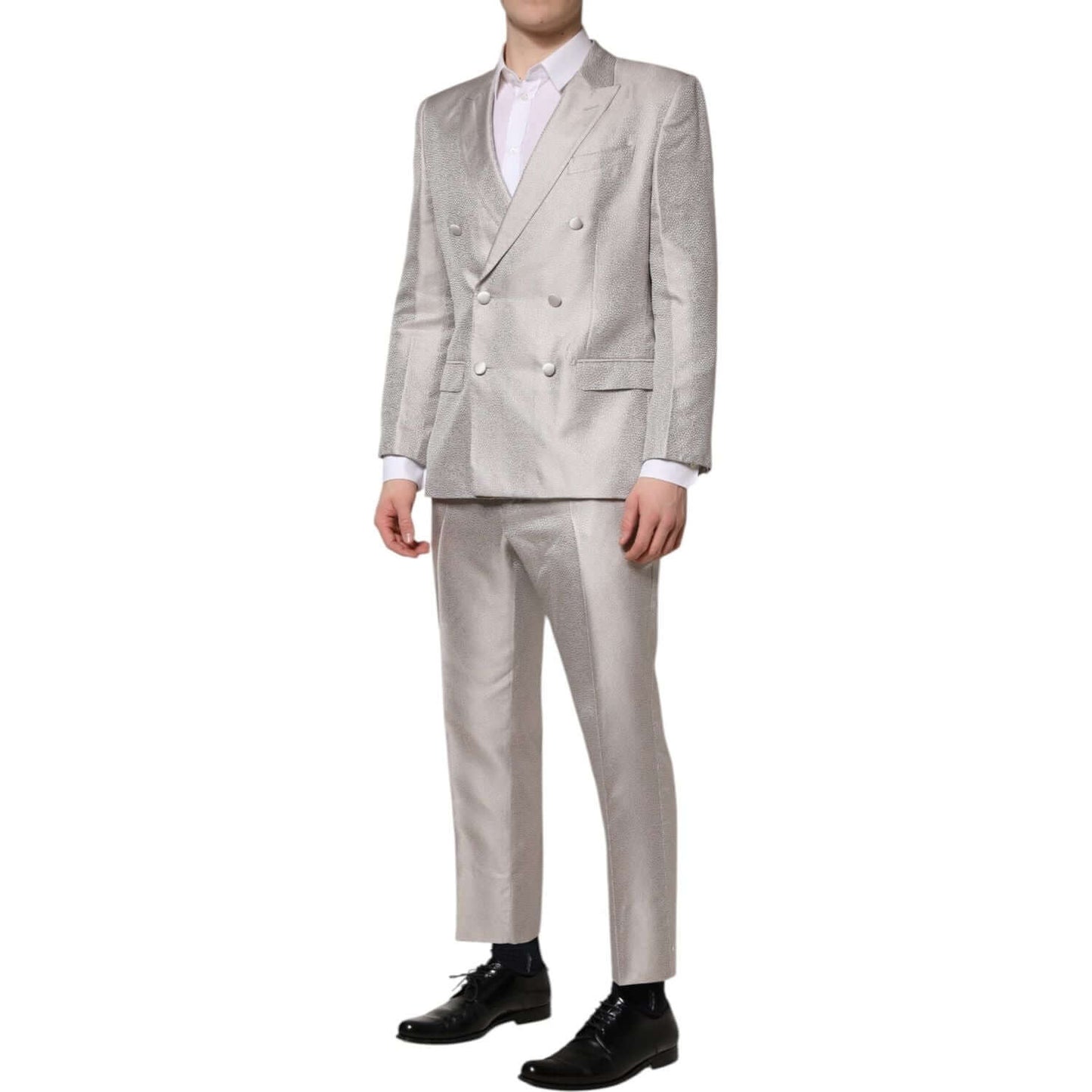 Dolce & Gabbana Light Gray Jacquard Silk Dotted 2 Piece Suit KOS2323-50