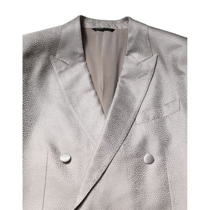 Dolce & Gabbana Light Gray Jacquard Silk Dotted 2 Piece Suit