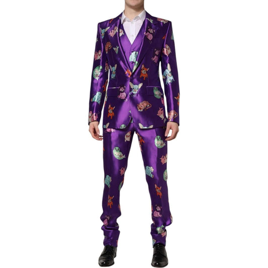 Dolce & Gabbana Purple Silk Animal Print 3 Piece Suit