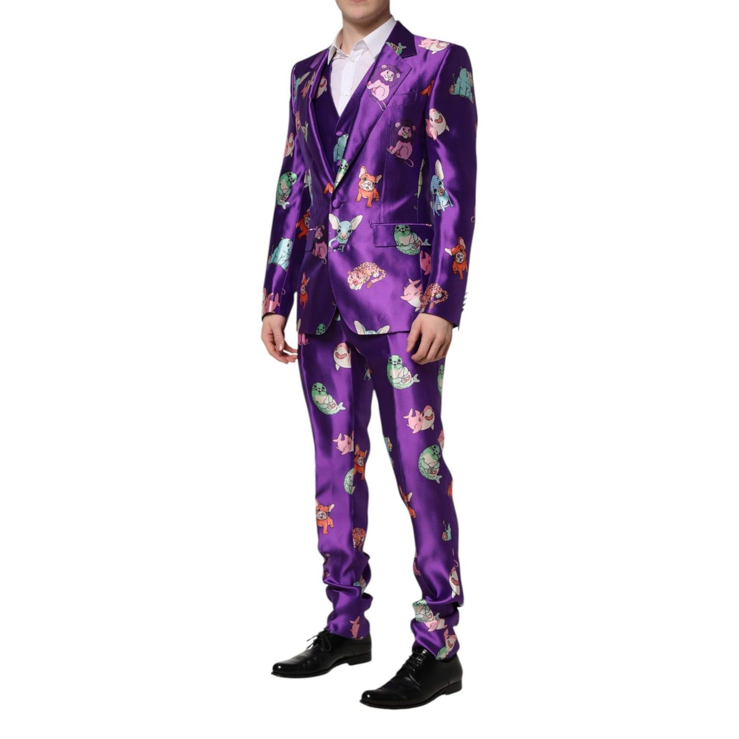 Dolce & Gabbana Purple Silk Animal Print 3 Piece Suit