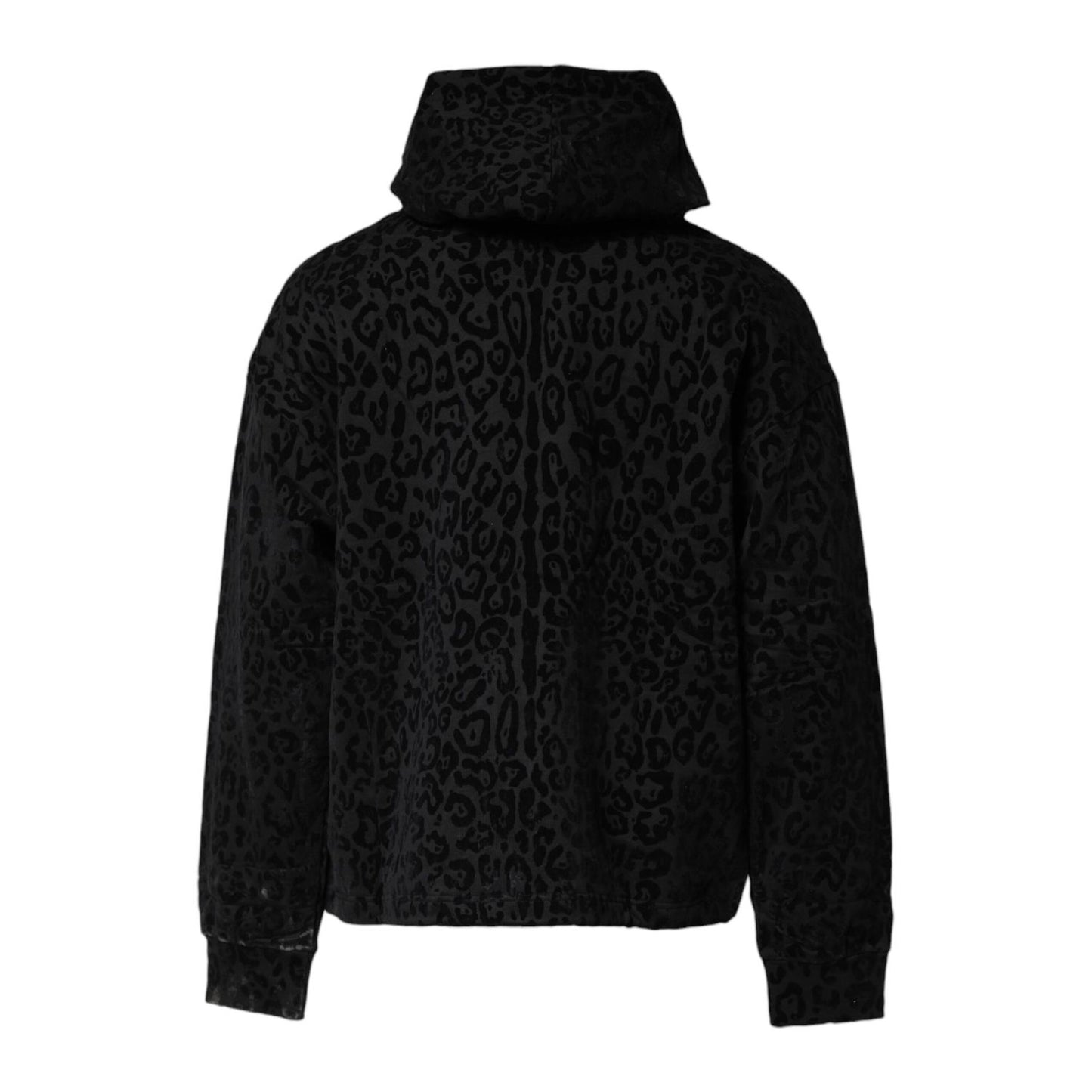 Dolce & Gabbana Black Leopard Full Zip Hooded Sweatshirt Sweater