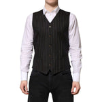 Dolce & Gabbana Black Stripes Wool Formal Men Waistcoat Vest