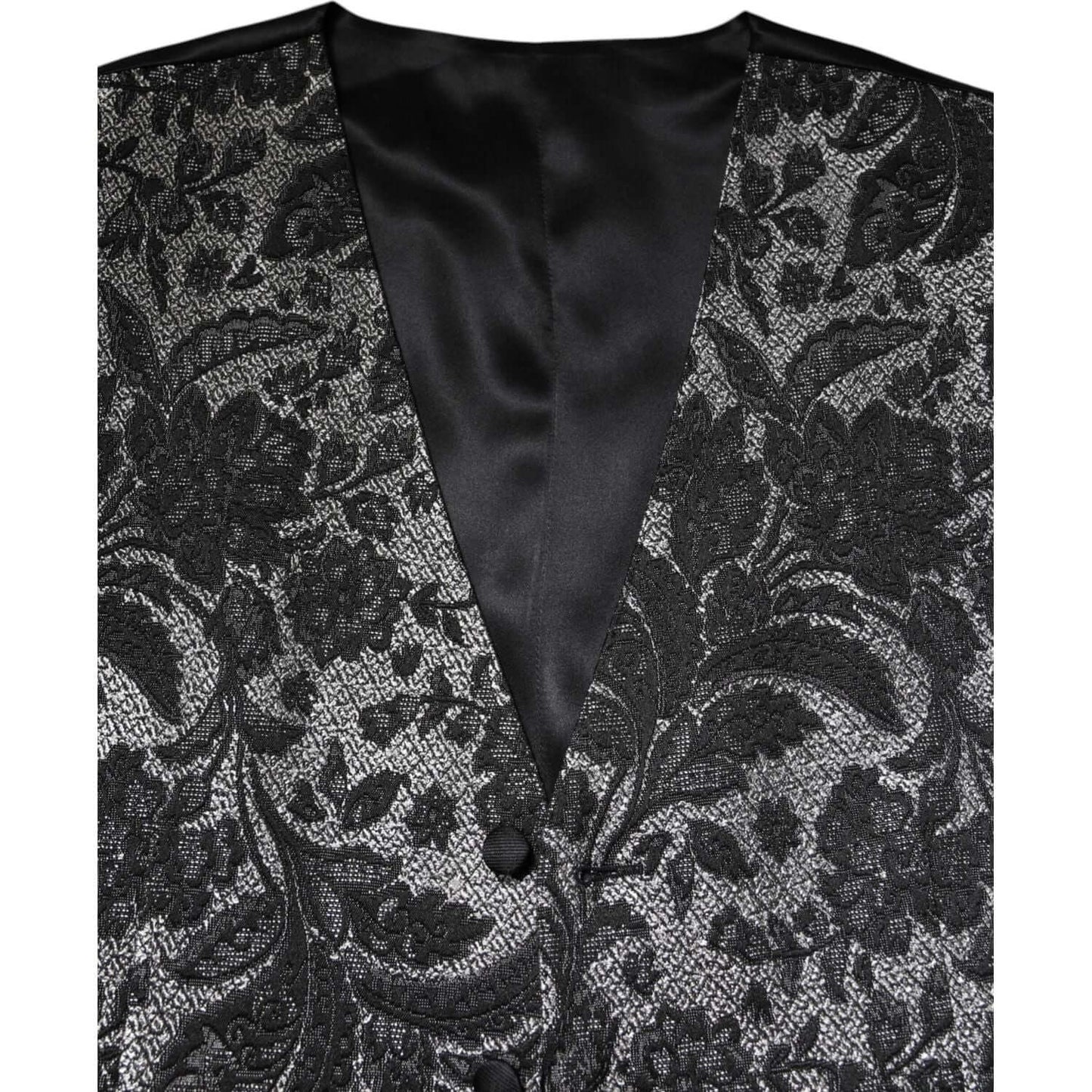 Dolce & Gabbana Black Gray Brocade Formal Men Waistcoat Vest