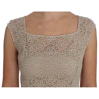 Dolce & Gabbana Beige Ricamo Cutout Cotton Sheath Dress Dresses