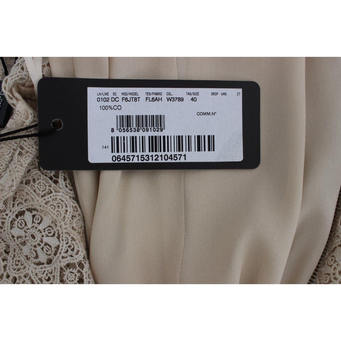 Dolce & Gabbana Beige Ricamo Cutout Cotton Sheath Dress Dresses