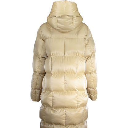K-WAY Beige Polyester Jackets & Coat, long-sleeved hooded jacket, quilted, with external and internal pockets, contrast details.
