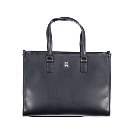 Tommy Hilfiger Blue Polyethylene Handbag with adjustable shoulder strap and zip closure, featuring a logo and internal pocket.