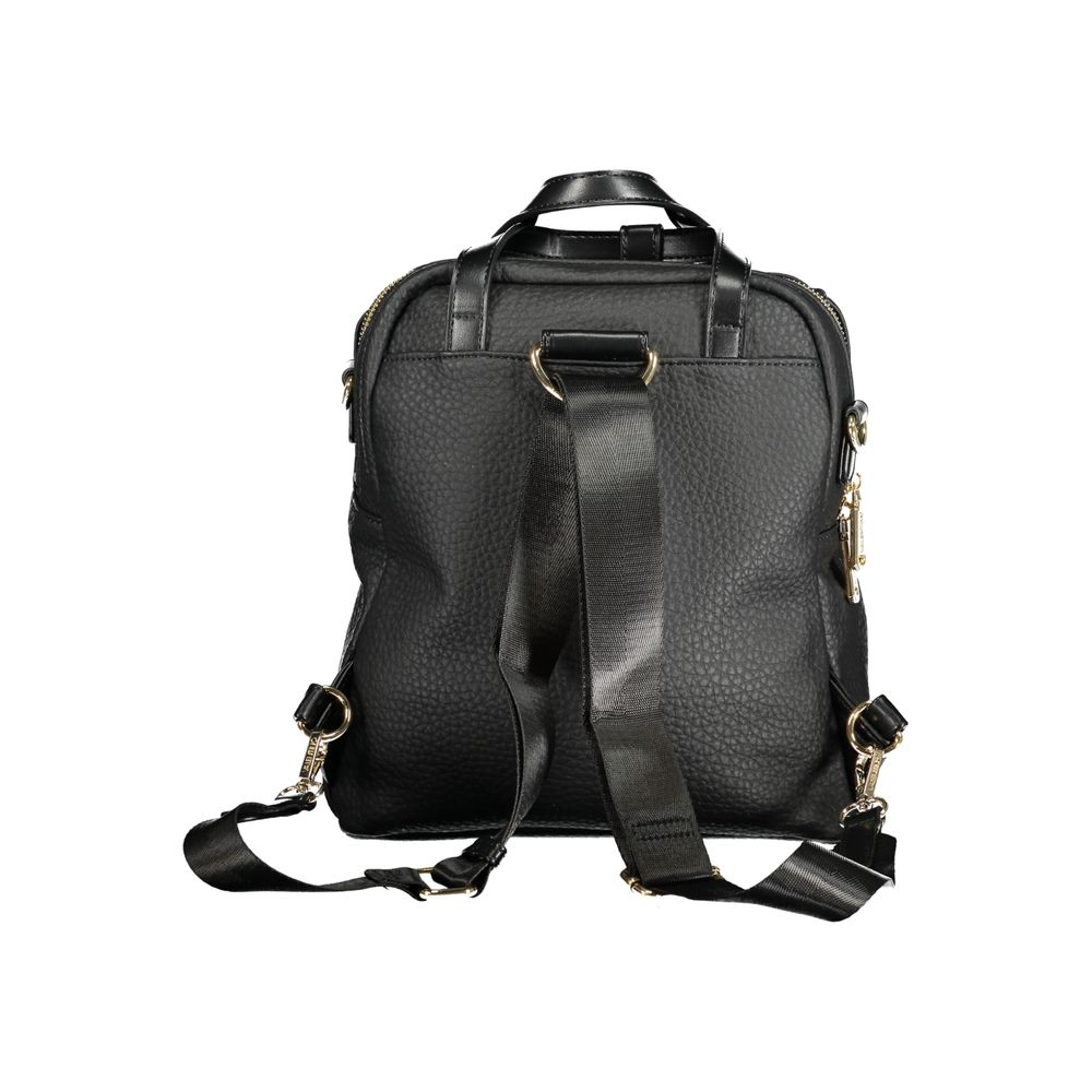 Back view of Mario Valentino Black Polyethylene Women Backpack with adjustable straps and sleek handles