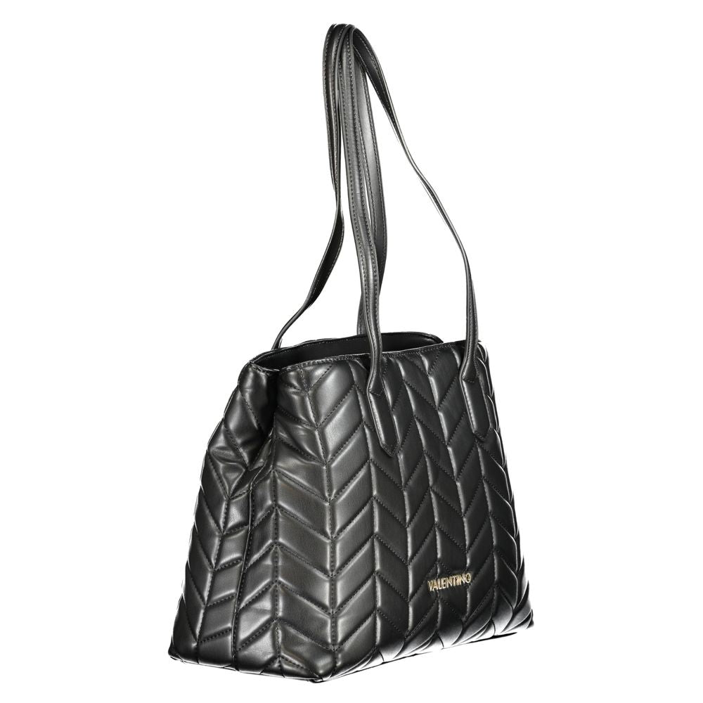 Mario Valentino Black Polyethylene Women Handbag with quilted design and dual shoulder handles
