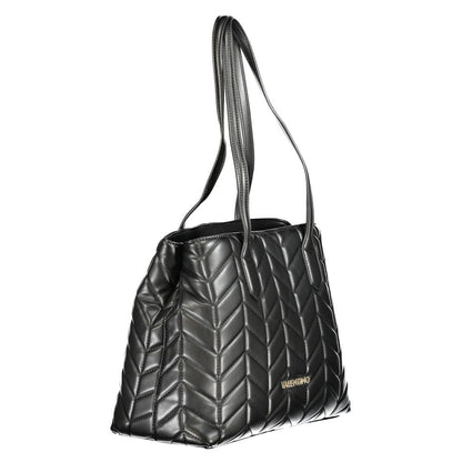 Mario Valentino Black Polyethylene Women Handbag with quilted design and dual shoulder handles
