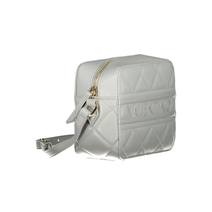 Mario Valentino Gray Polyethylene Women Handbag with adjustable strap, featuring quilted design and brand logo on side for stylish look.