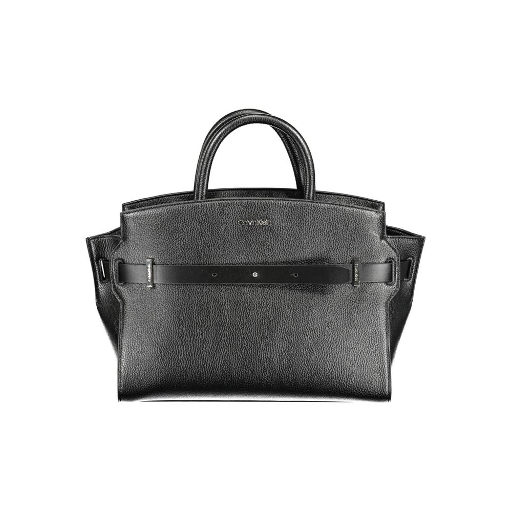 Calvin Klein Black Polyethylene Women Handbag with twin handles and detachable strap, made from 100% recycled polyester for eco-conscious fashion.