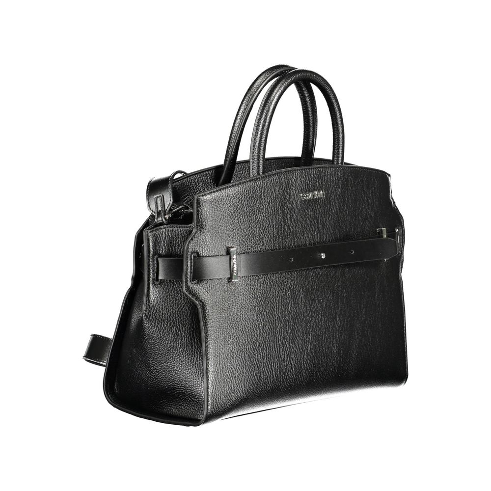 Calvin Klein Black Polyethylene Women Handbag with twin handles and detachable strap, crafted from 100% recycled polyester