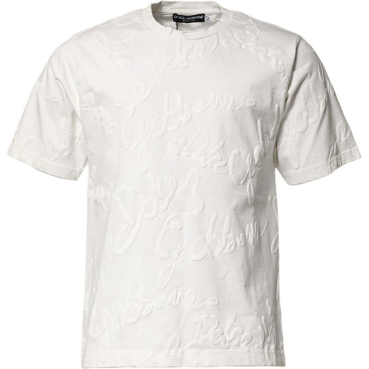 Dolce & Gabbana White Cotton Logo Embossed Crew Neck T-shirt
