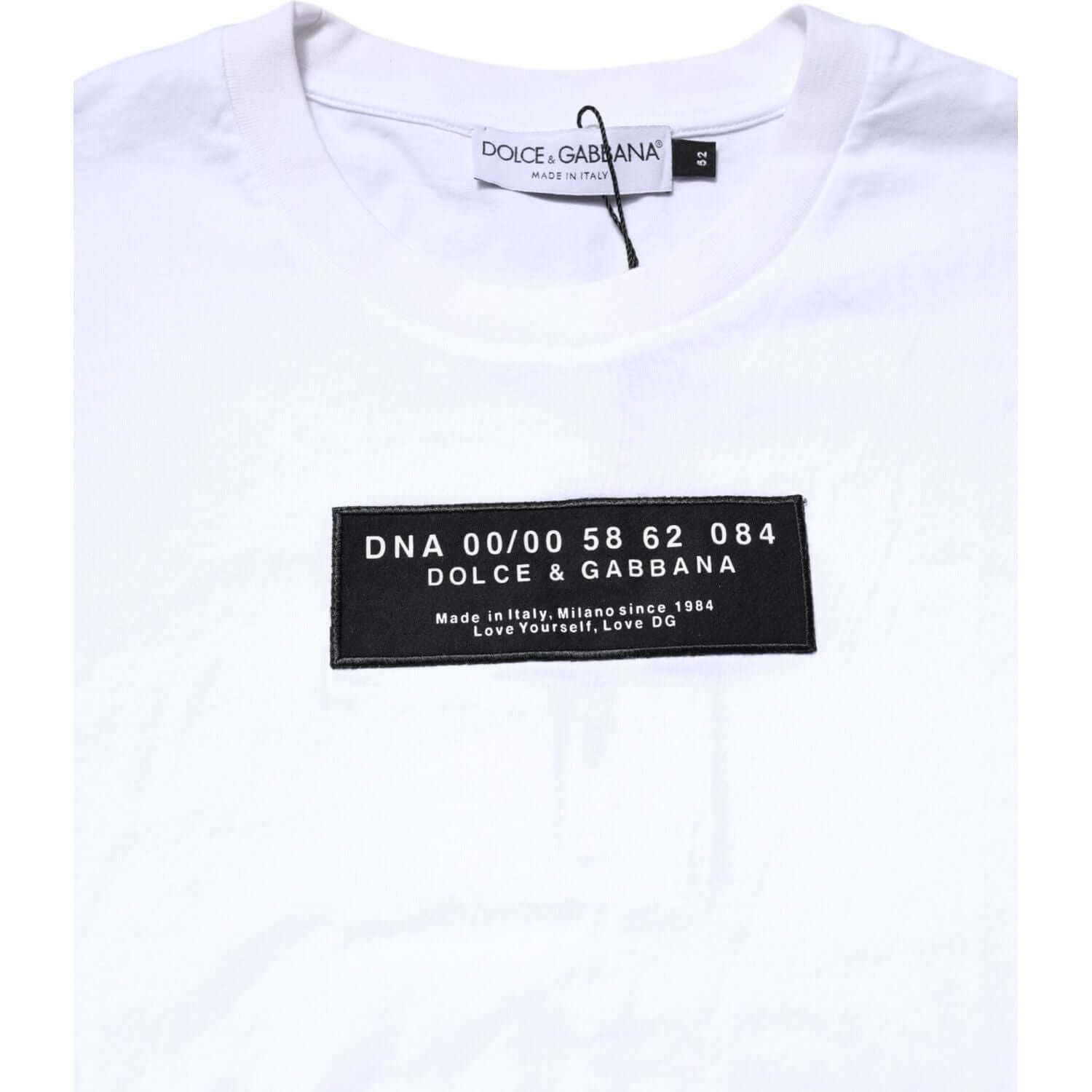 Dolce & Gabbana White Cotton Logo Patch Crew Neck T-shirt