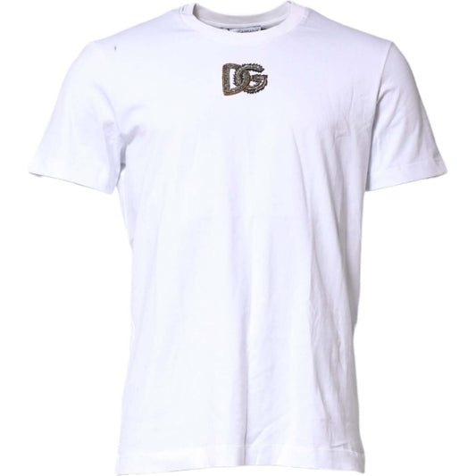 Dolce & Gabbana White Logo Embroidery Crew Neck T-shirt