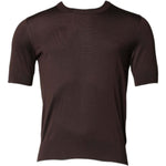 Dolce & Gabbana Brown Silk Logo Embroidery Crew Neck T-shirt