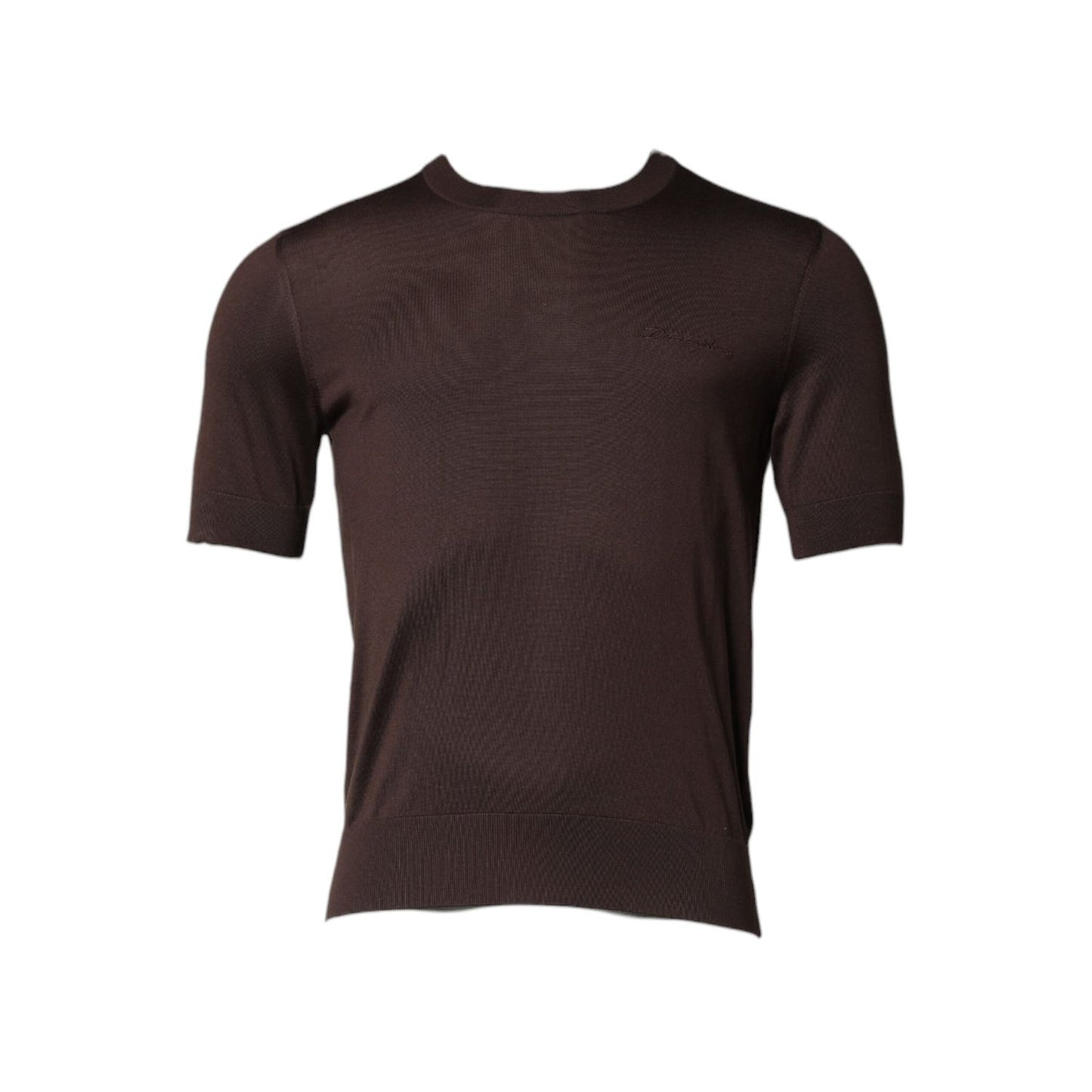 Dolce & Gabbana Brown Silk Logo Embroidery Crew Neck T-shirt