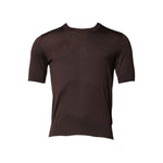 Dolce & Gabbana Brown Silk Logo Embroidery Crew Neck T-shirt