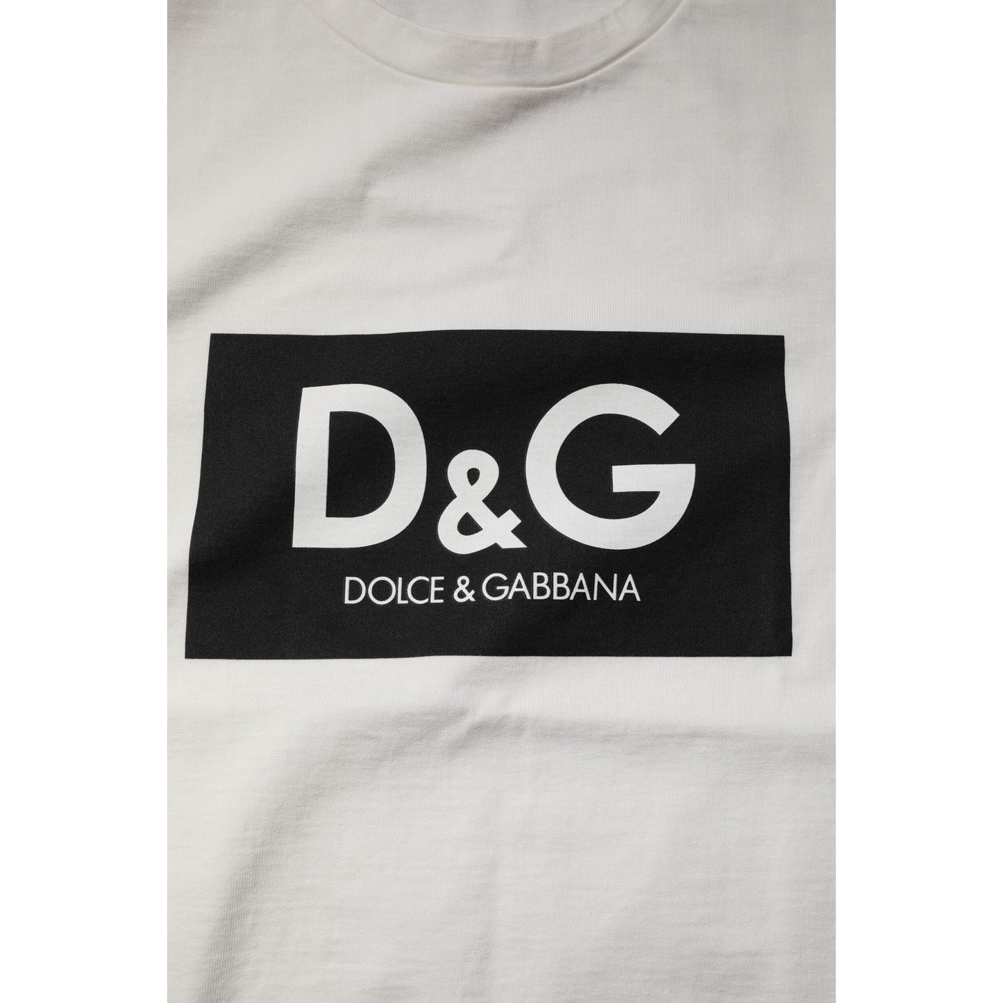Dolce & Gabbana White Cotton DG Logo Print Round Neck T-shirt