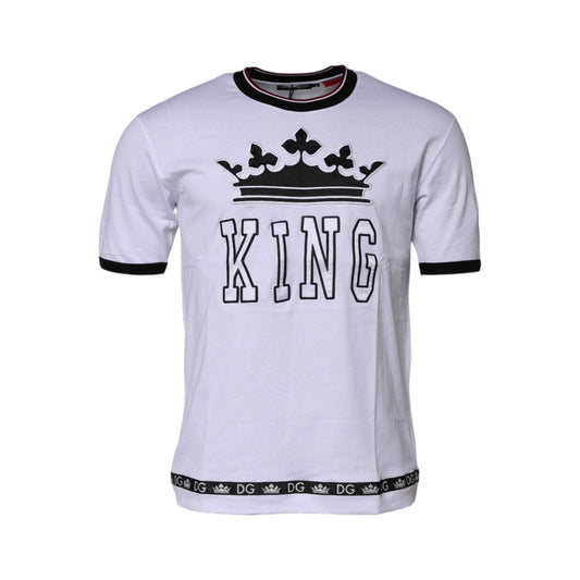 Dolce & Gabbana White Cotton Crown King Embroidery T-shirt
