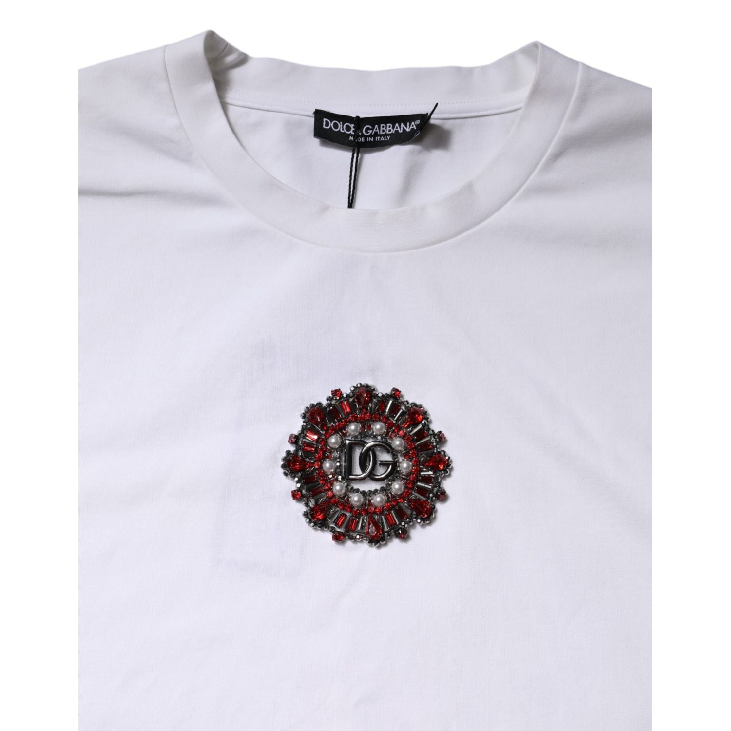 Dolce & Gabbana White Logo Embellish Short Sleeves T-shirt