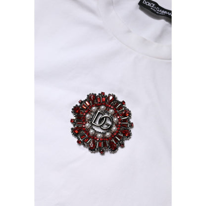 Dolce & Gabbana White Logo Embellish Short Sleeves T-shirt