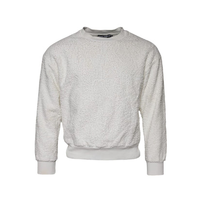 Dolce & Gabbana White Cotton Fleece Crew Neck Sweater
