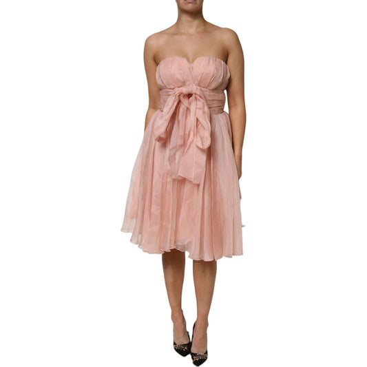 Dolce & Gabbana Pink Silk Chiffon A-line Pleated Midi Dress