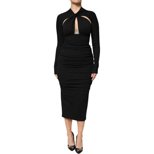 Dolce & Gabbana Black Long Sleeves Sheath Midi Dress