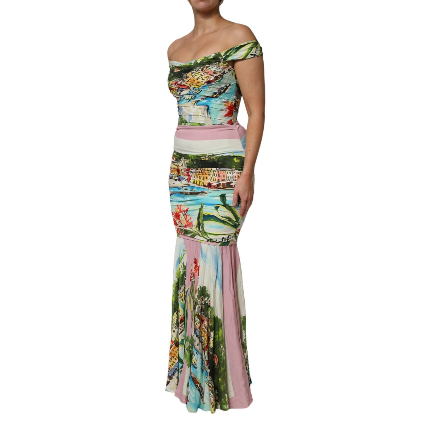 Dolce & Gabbana Multicolor Off Shoulder Long Sheath Dress