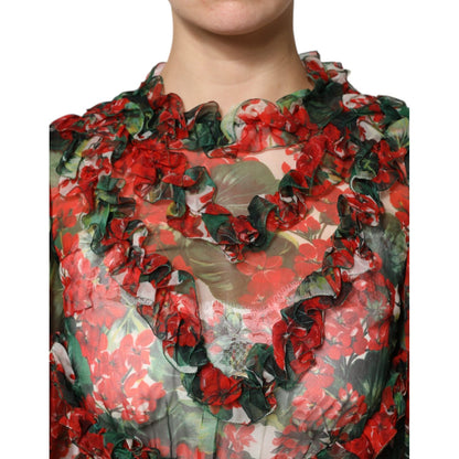 Dolce & Gabbana Multicolor Ruffle Floral Long Sleeves Dress