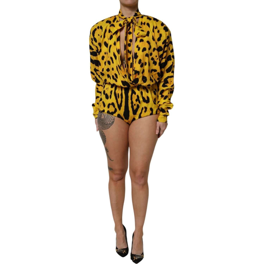 Dolce & Gabbana Yellow Leopard Long Sleeves Jumpsuit Dress