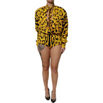 Dolce & Gabbana Yellow Leopard Long Sleeves Jumpsuit Dress
