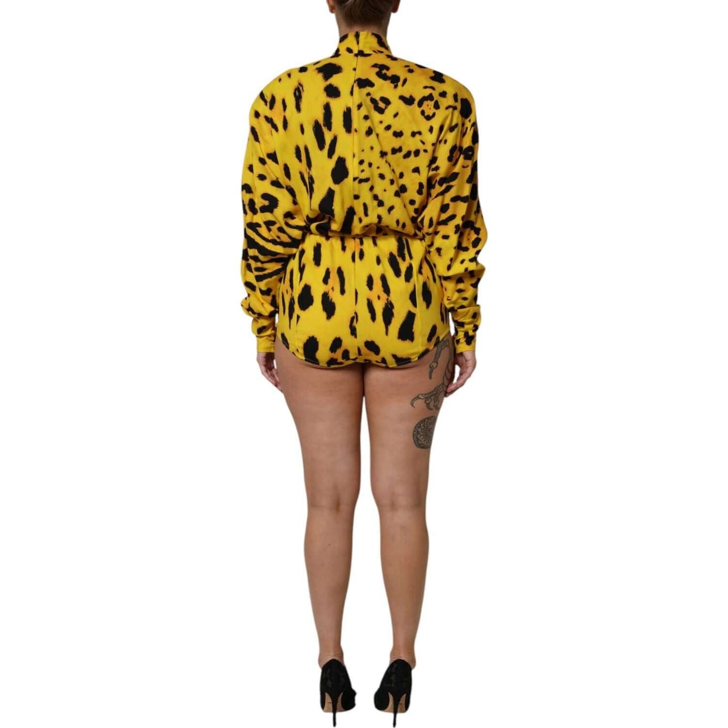 Dolce & Gabbana Yellow Leopard Long Sleeves Jumpsuit Dress